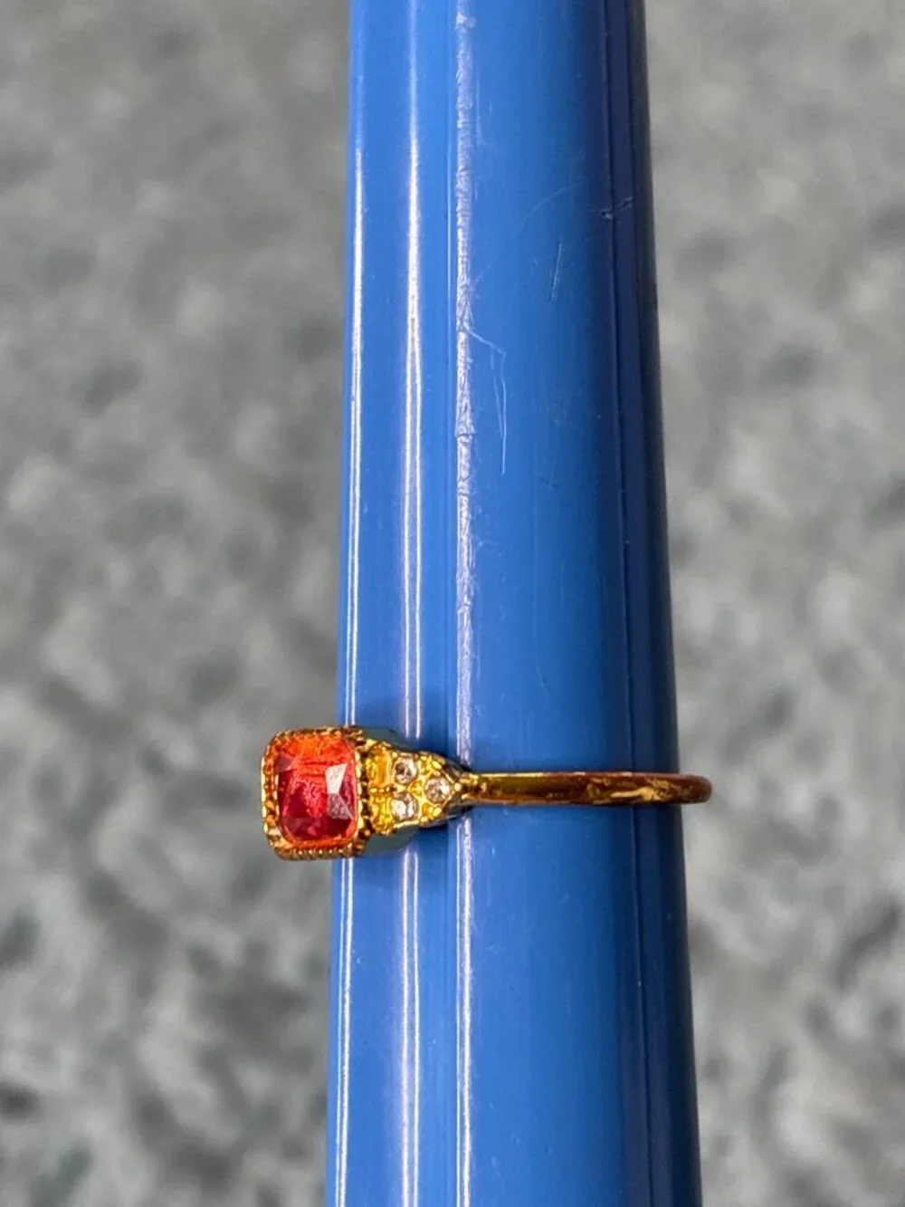 Goldtone Pink and Clear Rhinestone Ring Size 9.25 Some Metal Wear